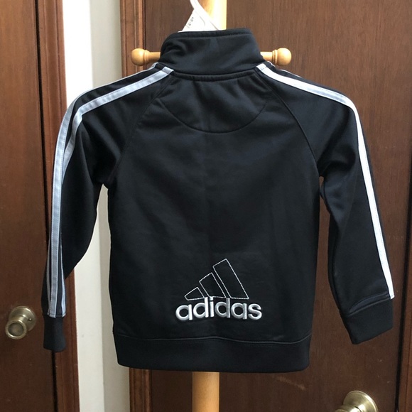 Adidas Boy’s Black and White Striped Jacket - Picture 2 of 3